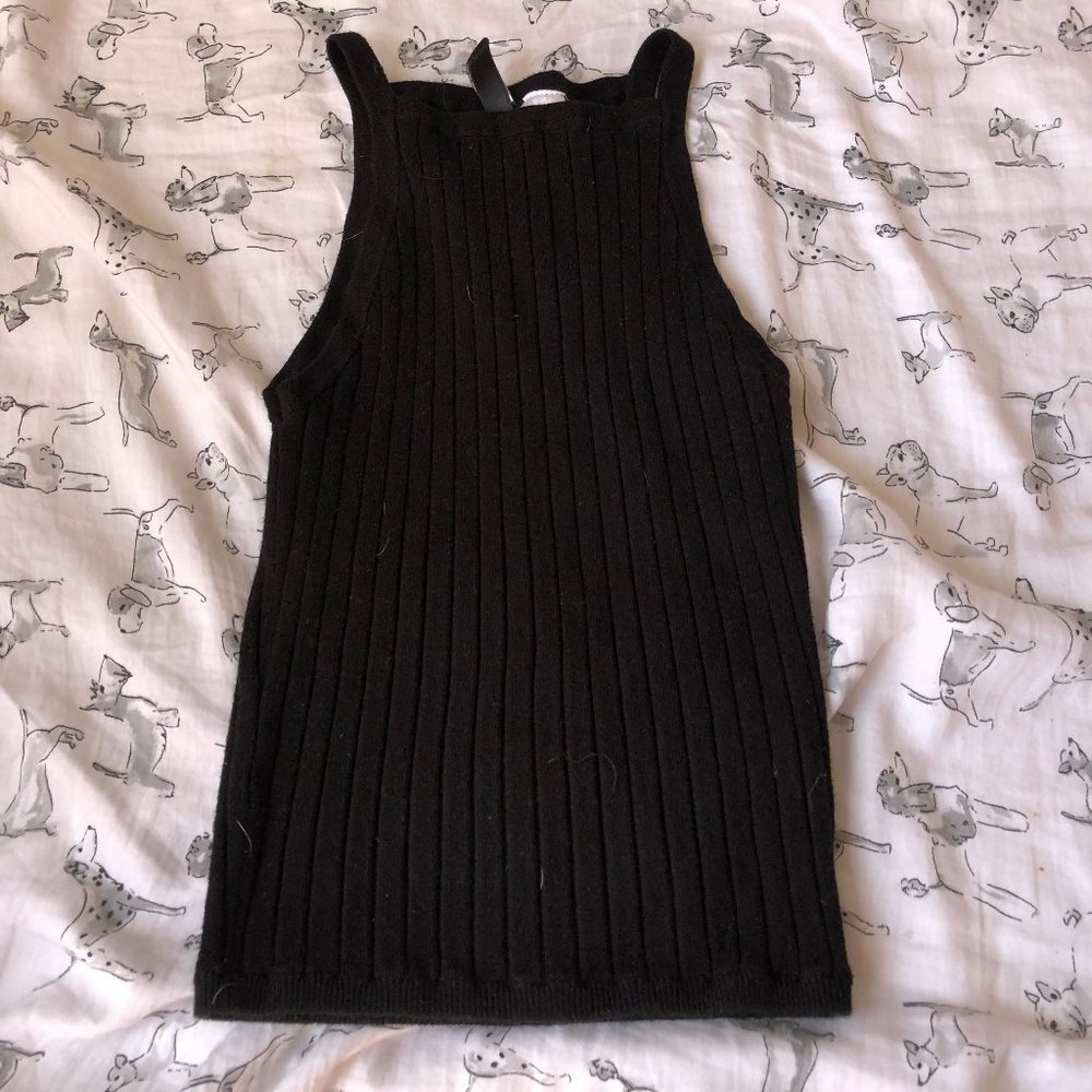 Black Lettuce-Ribbed Halter Crop Top
